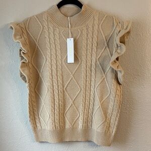 Gilli.  Chic Cream Cable Knit Sweater with Ruffle Sleeves.  #16